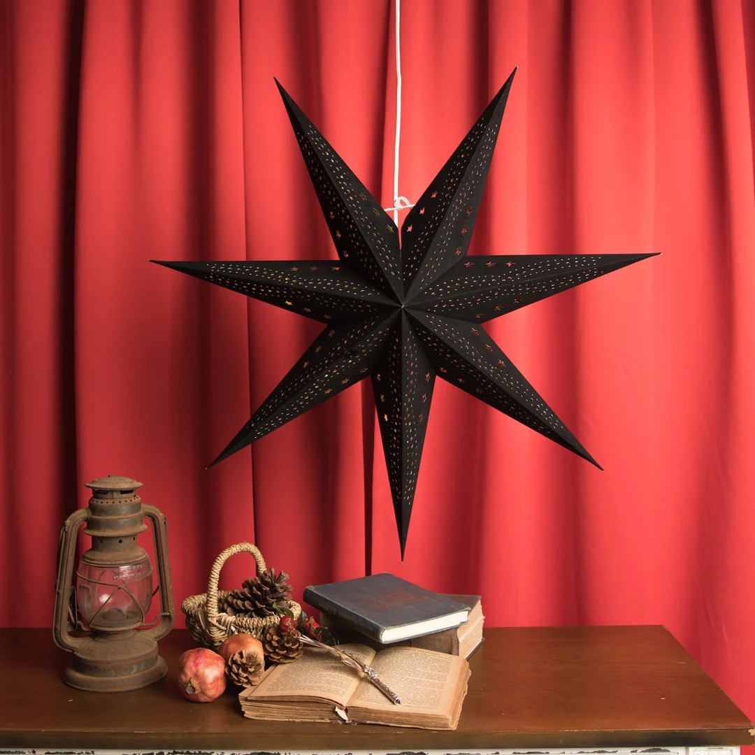 Black Flocked Star Lantern, 7-pointed Hanging Star Lights ,christmas Decor ,power Cord Not Includ... | Etsy (US)