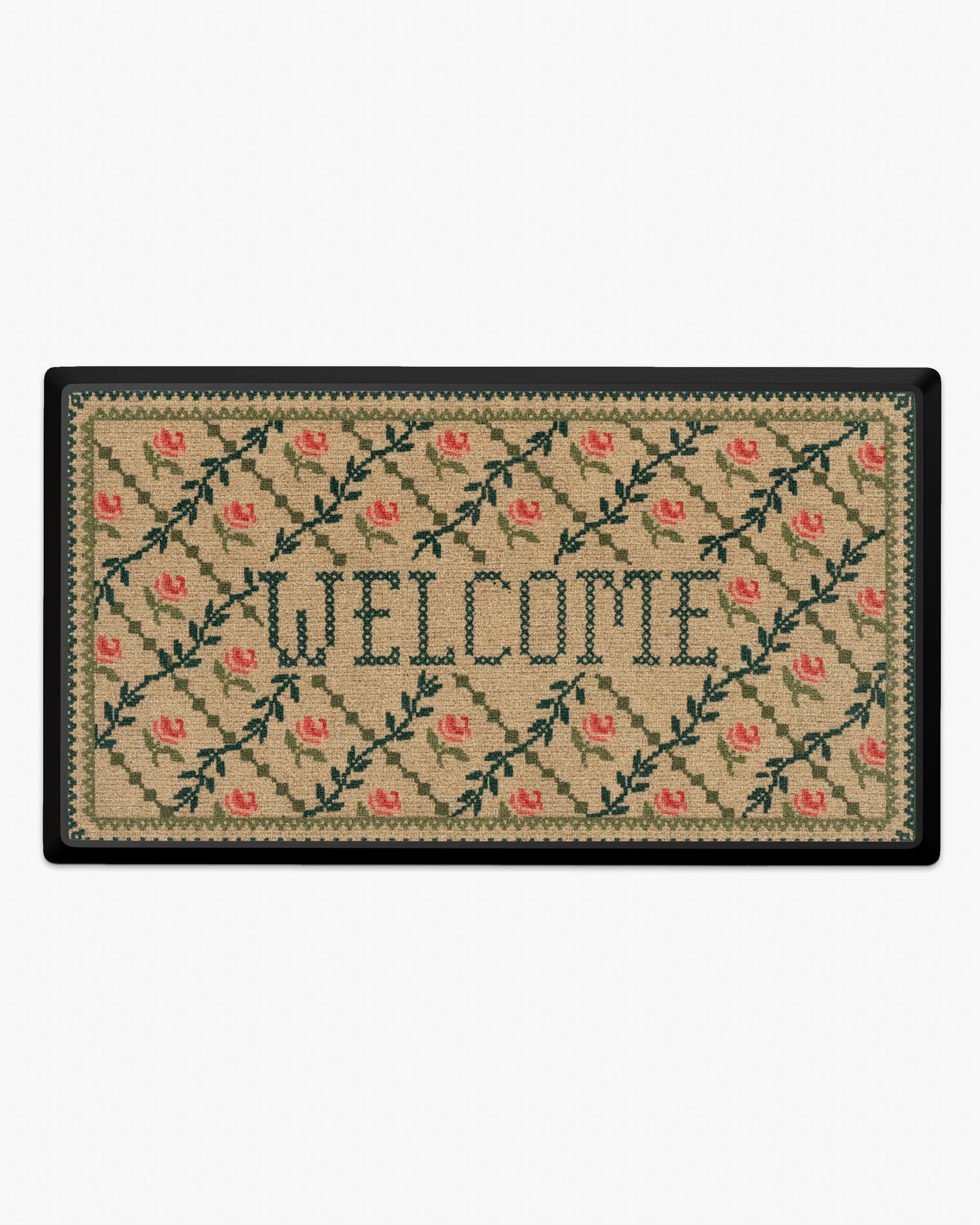 Welcome Trellis Green & Pink Large Doormat | Ruggable