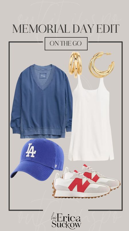 Memorial day outfit idea for Mom‘s on the go! I love the active dresses from Old Navy, I wear a size large and I also also have this oversize top from aerie in size medium!! 

Some of my favorite gold earrings and these new balance 327 shoes are some of the most comfortable shoes I’ve ever worn ! This hat is perfect if you have a big head or thick hair like me!! 

Spring outfit, mom outfit, casual outfit 
 

#LTKFindsUnder50 #LTKStyleTip #LTKMidsize