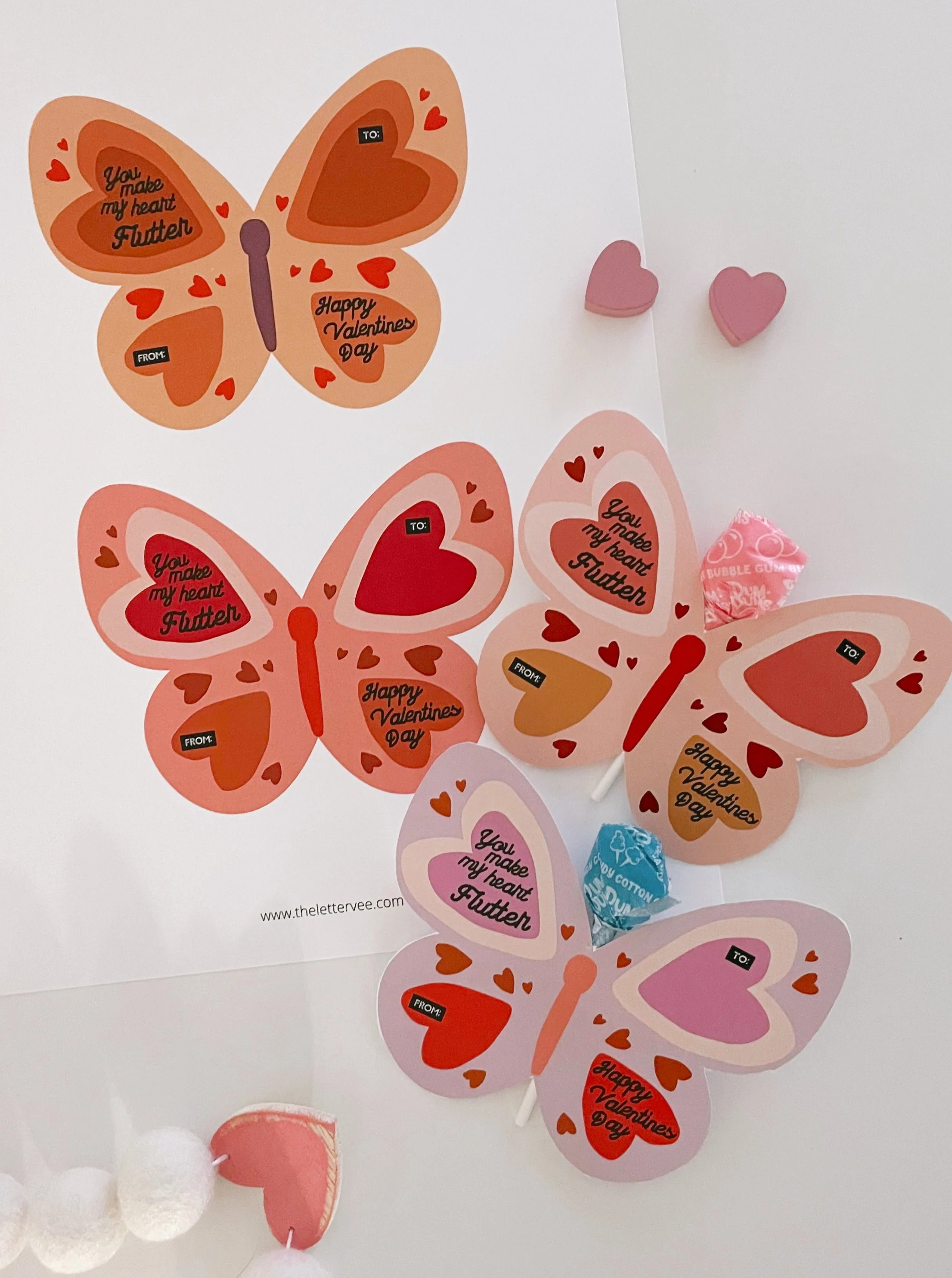 Butterfly Valentines | Printable Valentines | The Letter Vee