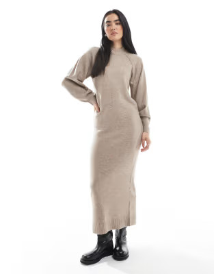 ASOS DESIGN knit maxi dress with raglan detail in oatmeal | ASOS (Global)