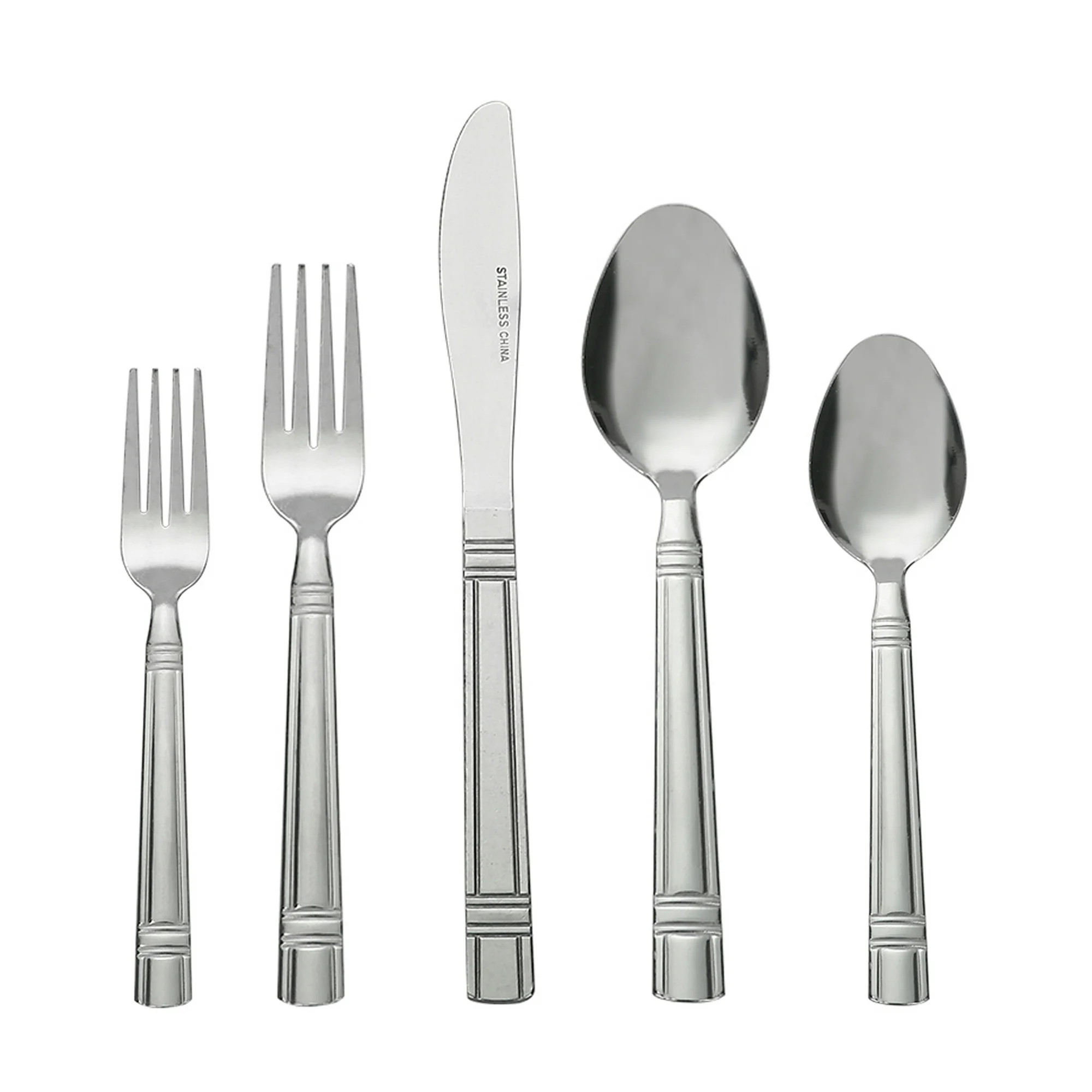 Mainstays 49-piece Elena Stainless Steel Flatware and Organizer Tray Set, Silver Tableware | Walmart (US)