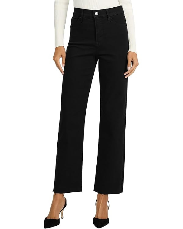 EXPRESS Women’s Straight-Leg Ankle Jeans – High Waisted Stretch Denim with Raw Hem Detail | Amazon (US)