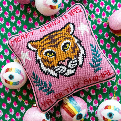 Furbish Studio - Merry Christmas Ya Filthy Animal Needlepoint Pillow | Furbish Studio