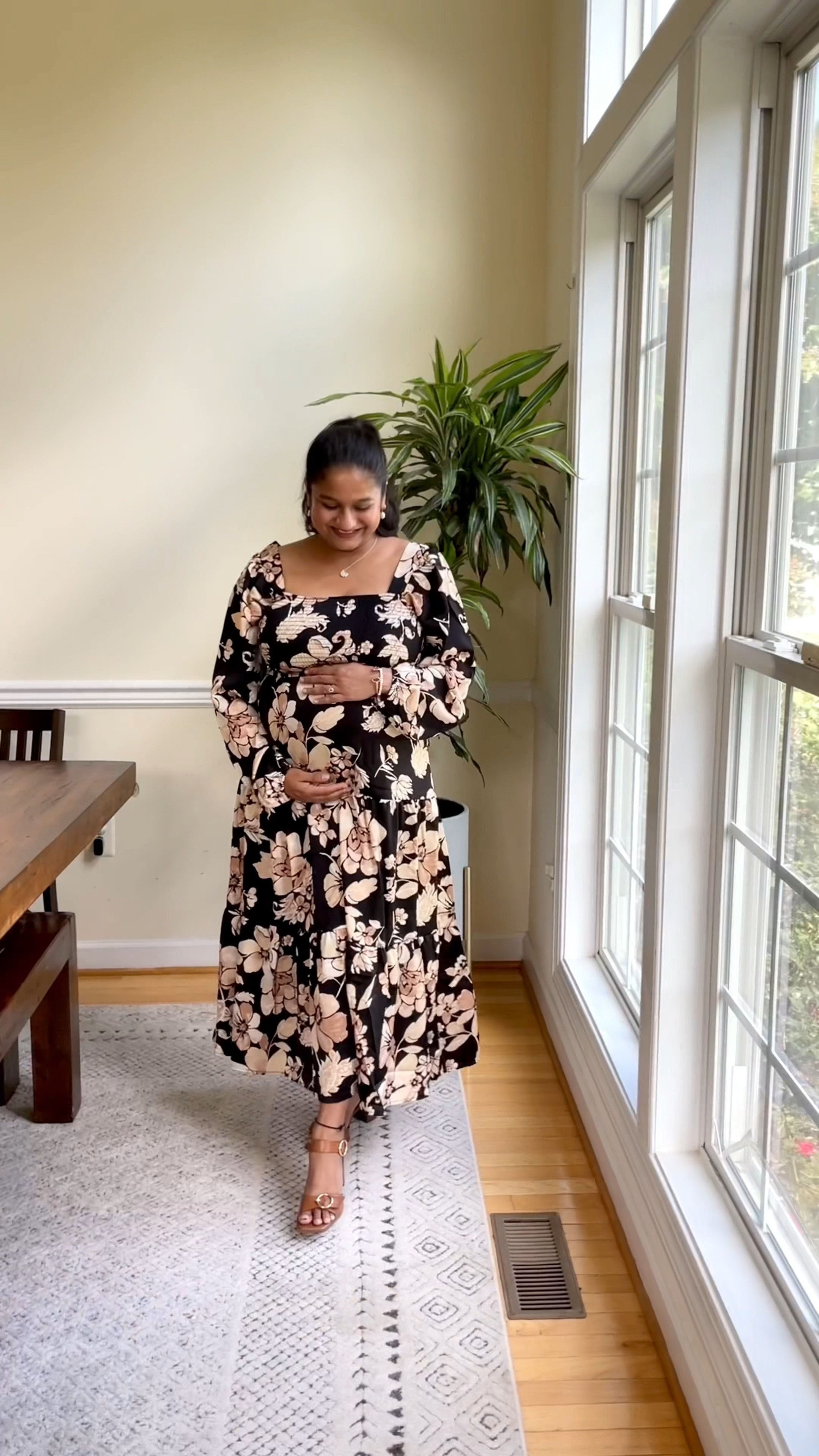 Summer to fall transitional dress, fall family pictures dress 

@targetstyle dress- fits TTS, I sized up to a M to fit my bump 
@gorjana necklace and earrings 

#LTKVideo #LTKSeasonal #LTKBump