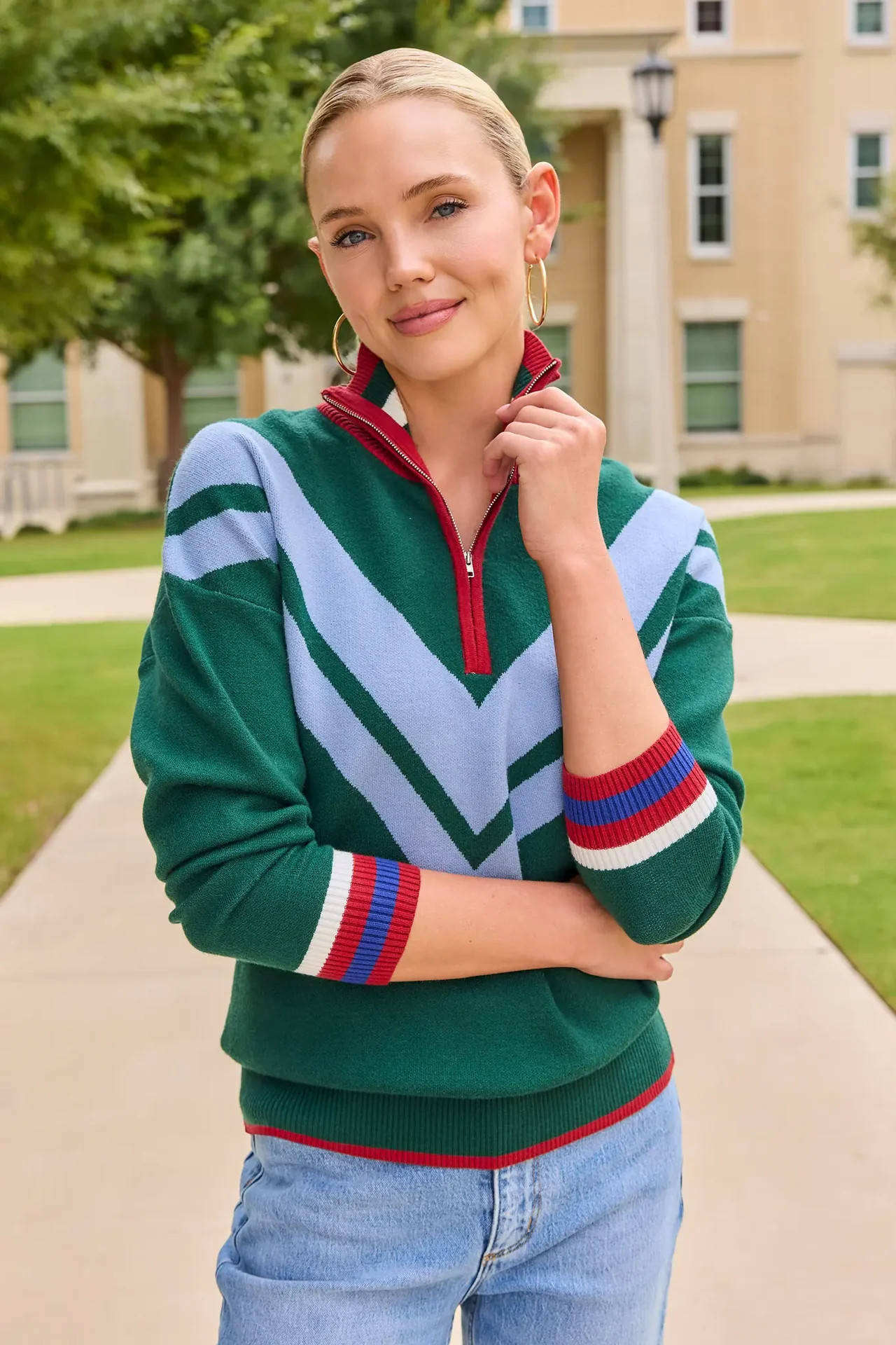 Collin Green Knit Zip Up Sweater | Avara