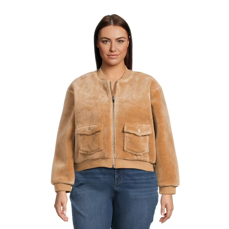 No Boundaries Juniors Plus Size Sherpa Bomber Jacket | Walmart (US)