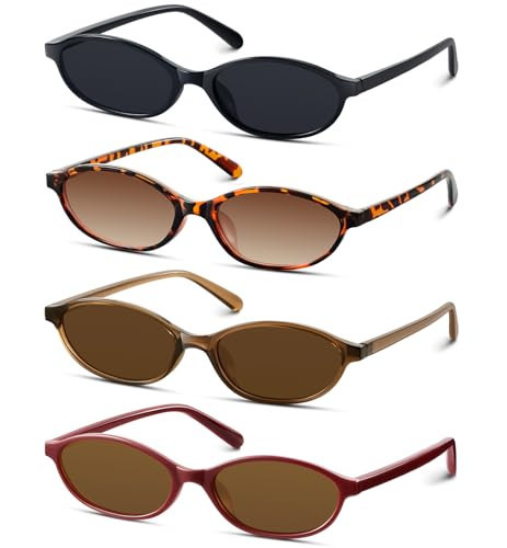 KUGUAOK Retro Oval Sunglasses for Women 90s Design Small Cat Eye Sun Glasses UV Protection Y2k Trendy Narrow Shades | Amazon (US)
