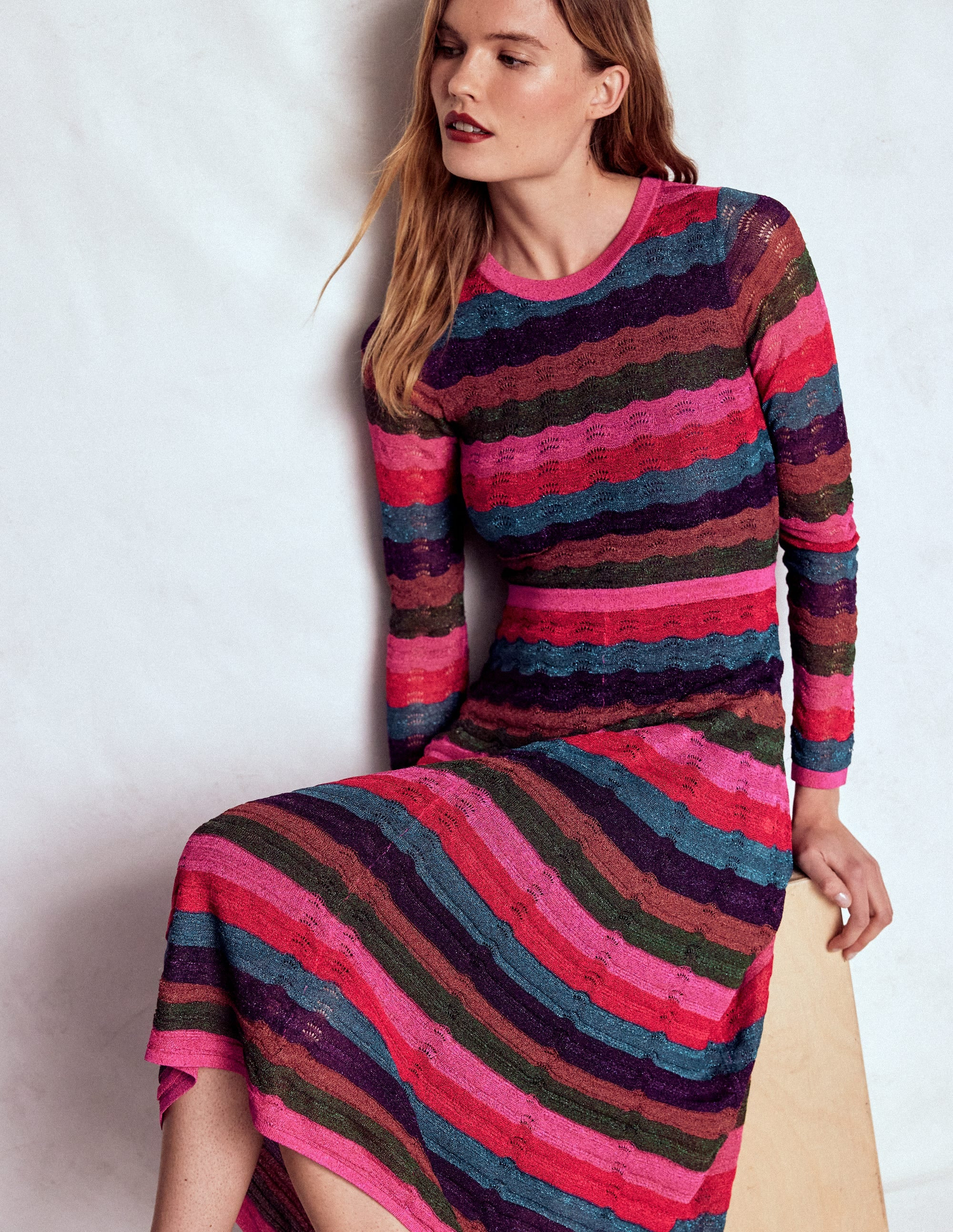 Metallic Wave Dress-Multi Stripe | Boden UK