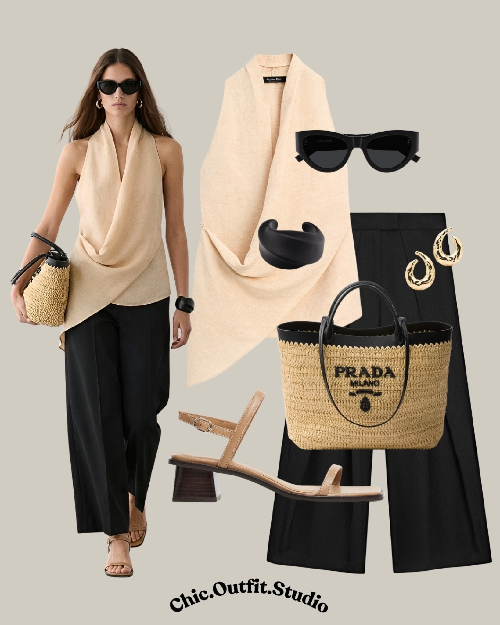 Neutral Resort Chic

✨ This butter yellow draped halter top paired with flowy black wide leg trousers is the definition of effortless elevated summer style. The neutral palette, woven Prada-style tote, sleek black sunglasses, and minimal sandals create a timeless European-inspired outfit perfect for warm weather city days, vacation dinners, resort strolls, brunch dates, or chic summer shopping days. A classy minimalist outfit that always looks expensive and polished with very little effort.

✨Tags: cream halter top outfit, black wide leg trousers outfit, chic summer outfit women, old money summer style, neutral vacation outfit, elegant minimalist outfit, European summer fashion, resort wear women, classy warm weather outfit, quiet luxury summer look, woven tote outfit, elevated casual style, summer capsule wardrobe, sophisticated summer outfit, effortless chic outfit women

#LTKbag #LTKshoes #LTKsummer