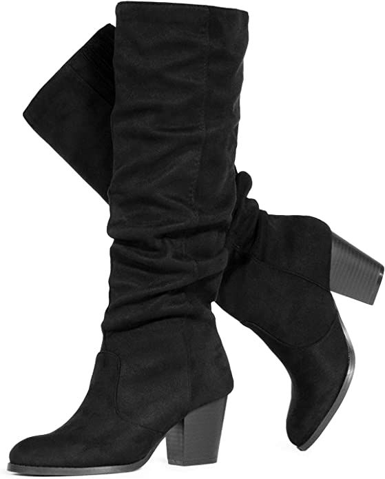 RF ROOM OF FASHION Women's Stacked Heel Slouchy Knee High Boots (Regular Calf) | Amazon (US)