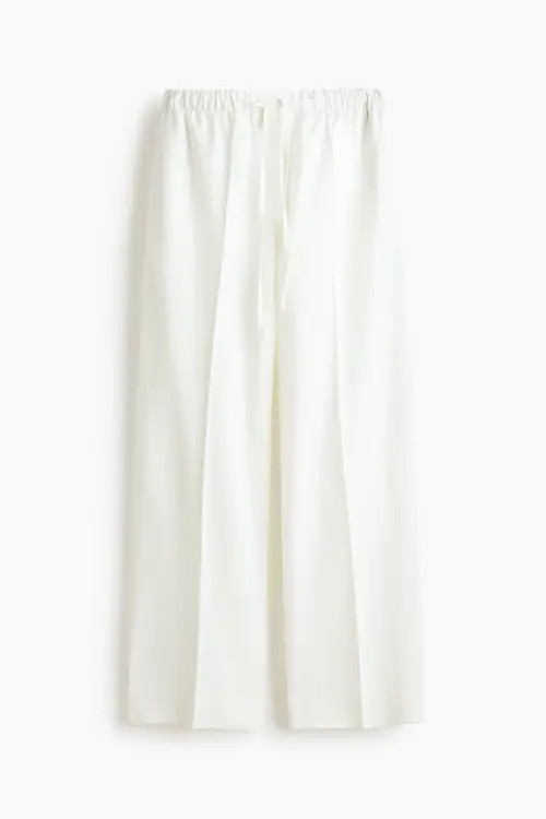 H&M Linen-blend Drawstring Trousers in White at Nordstrom, Size Xx-Small | Nordstrom