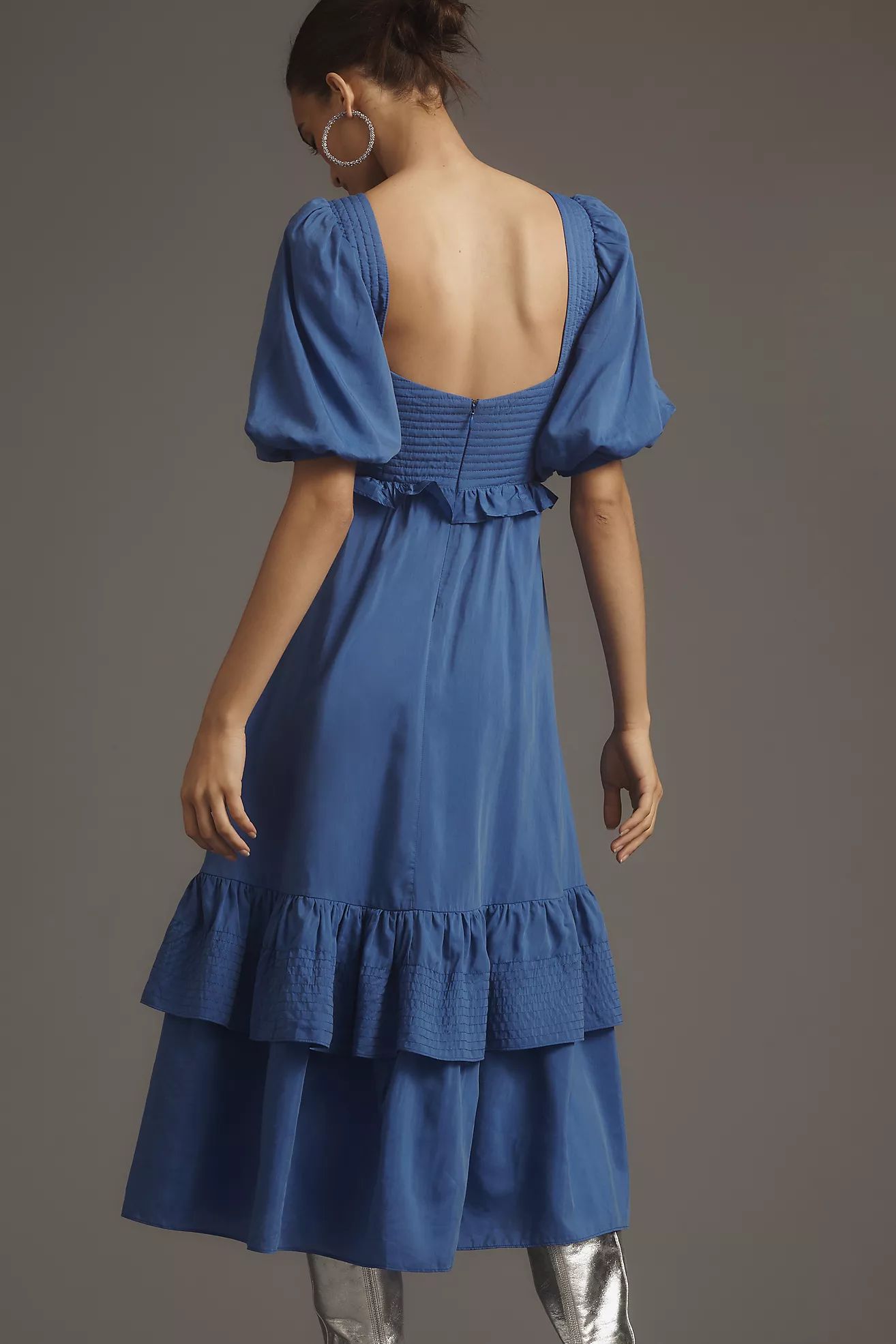 Farm Rio Short-Sleeve Sweetheart Midi Dress | Anthropologie (US)