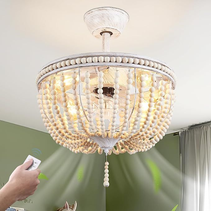 luansky 19 Inch Fandelier Ceiling Fans with Lights, Boho Ceiling Fan with Light Remote Control, C... | Amazon (US)