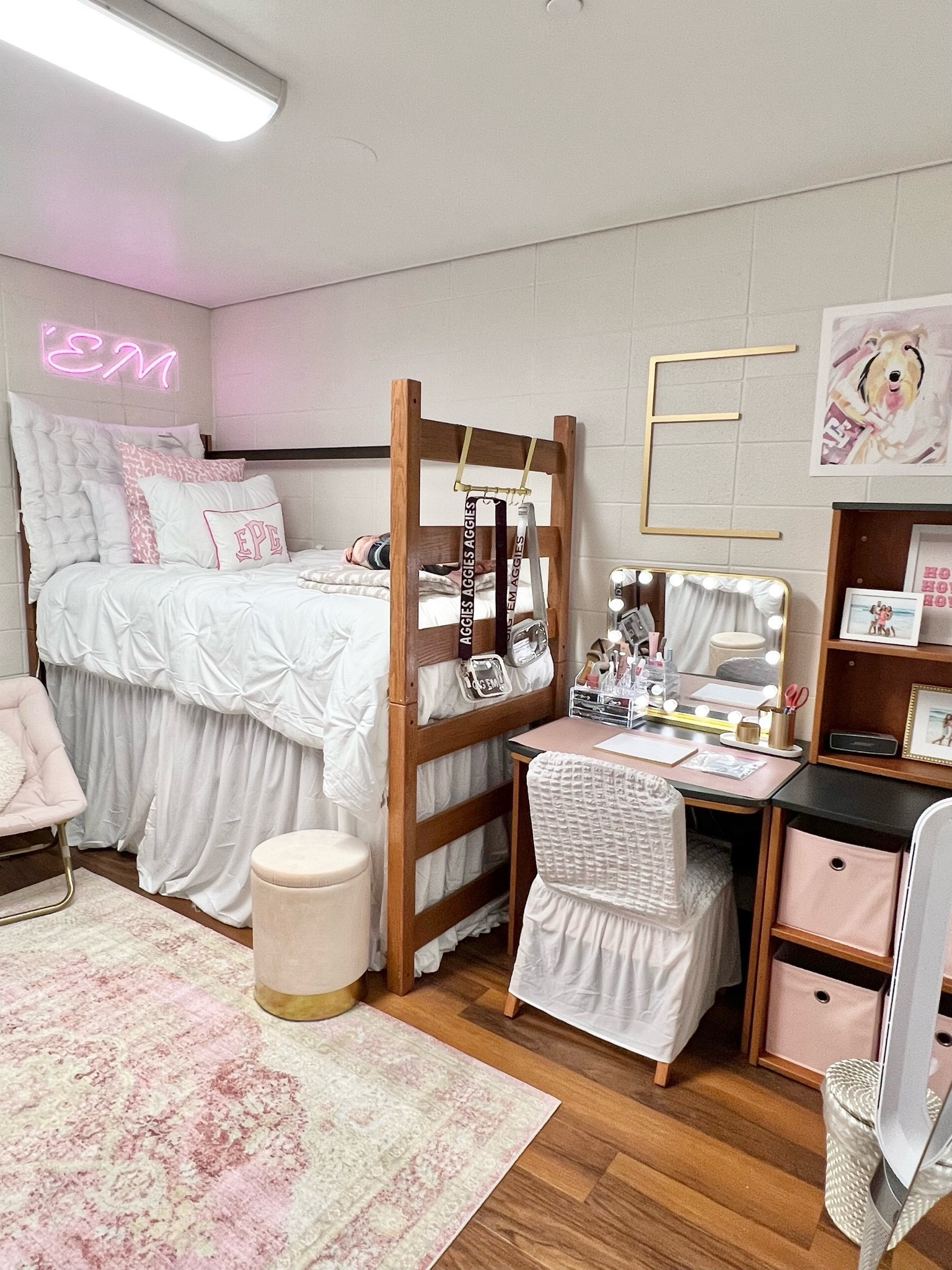Texas A&M girls dorm room!  Southside commons Aston hall  
White, pink, and gold dorm room  


#LTKU #LTKBacktoSchool #LTKFindsUnder100