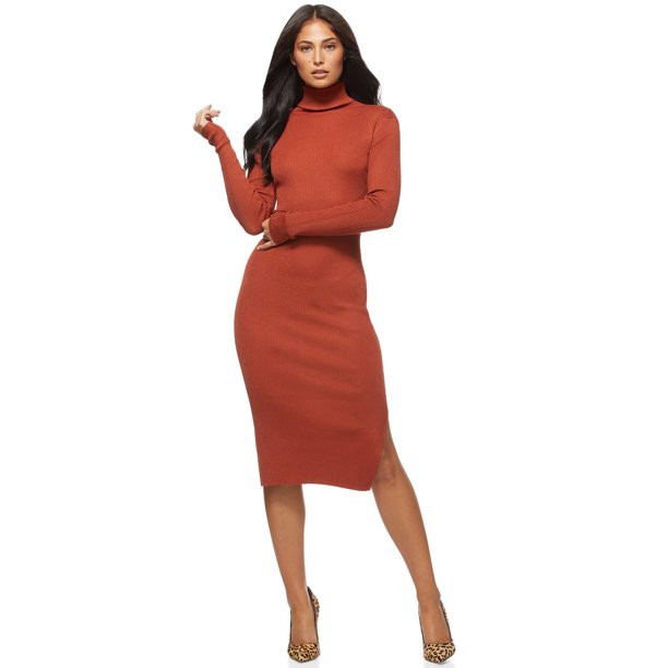 Sofia Jeans by Sofia Vergara Women’s Turtleneck Midi Dress with Side Slit | Walmart (US)