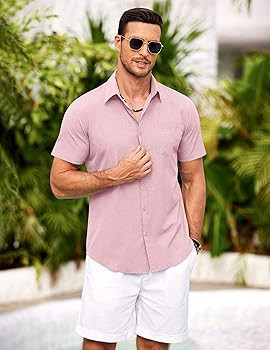 COOFANDY Men's Short Sleeve Button Down Shirt Casual Summer Beach Shirts Vacation Wedding Shirt w... | Amazon (US)