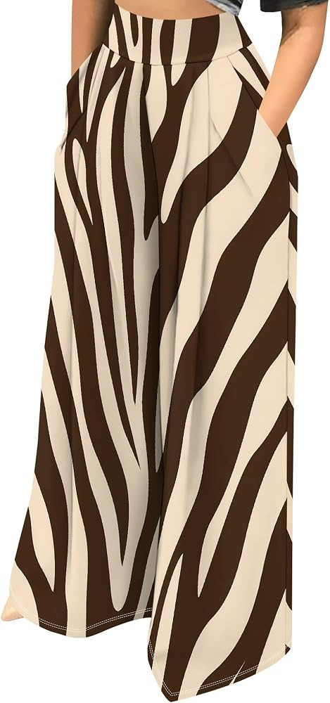 MESLIMA Palazzo Pants for Women High Waisted Wide Leg Stretchy Loose Fit Casual Trousers with Poc... | Amazon (US)