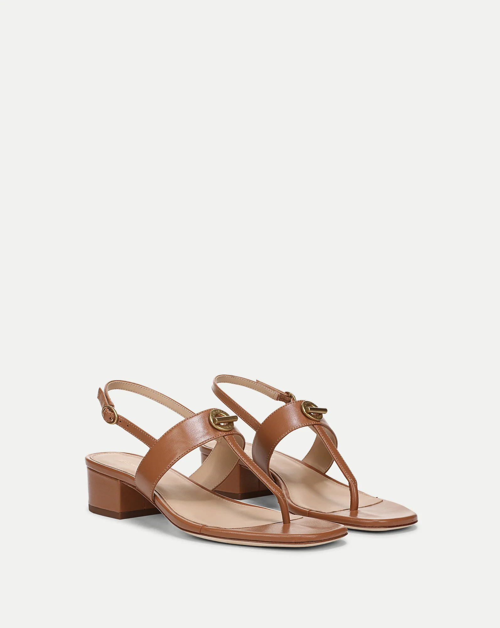 Andie Toggle Block-Heel Sandal in Tan Leather Hazelwood | Veronica Beard | Veronica Beard