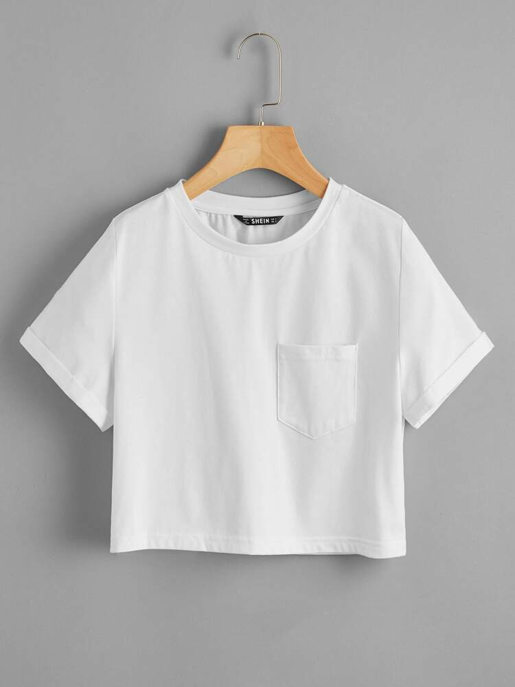 SHEIN Rolled Sleeve Boxy Cropped Tee | SHEIN