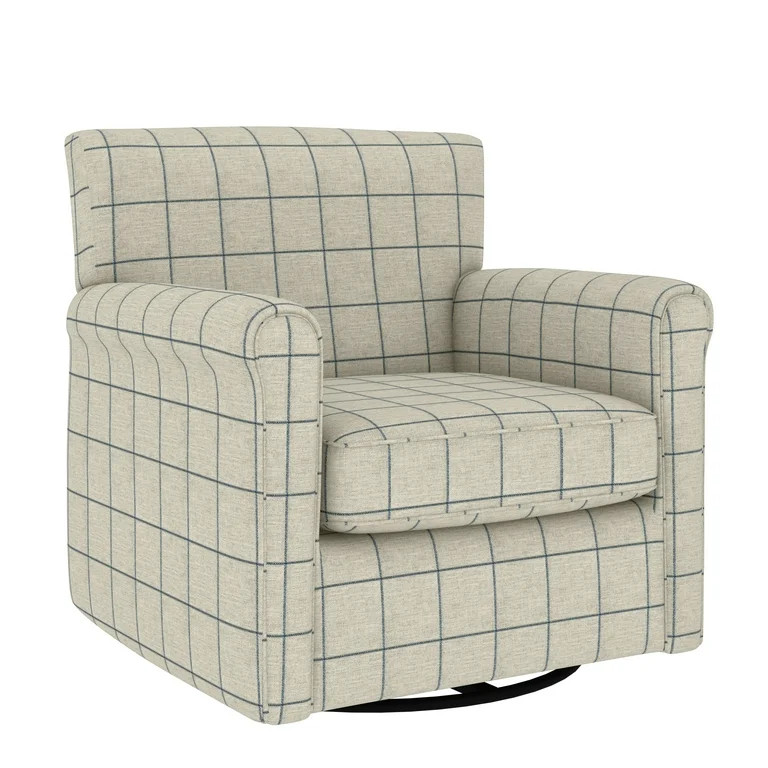 Homesvale Dover Modern Swivel Club Chair, Blue Check | Walmart (US)
