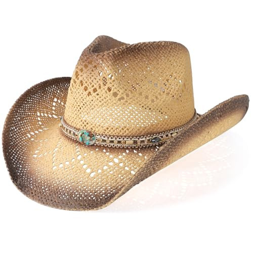 WQWOVRVO Cowboy Hat,Cowgirl Hat,Cowboy Hats for Women/Mens/Straw Wide with Shapeable Brim Western Cowboy Hat for Womens (US, Alpha, One Size, Tawny & Coffee Color) | Amazon (US)