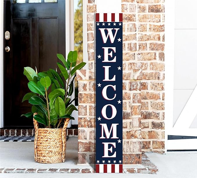 Patriotic 4th of July Wooden Porch Sign 47" Independence Day American Stars Stripes Large Wooden ... | Amazon (US)