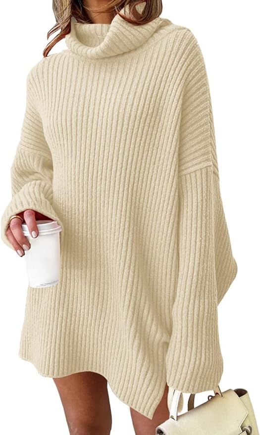 LILLUSORY Women Fall 2022 Turtleneck Batwing Sleeve Sweater Mini Dress Cozy Oversized Tunic Pullo... | Amazon (US)