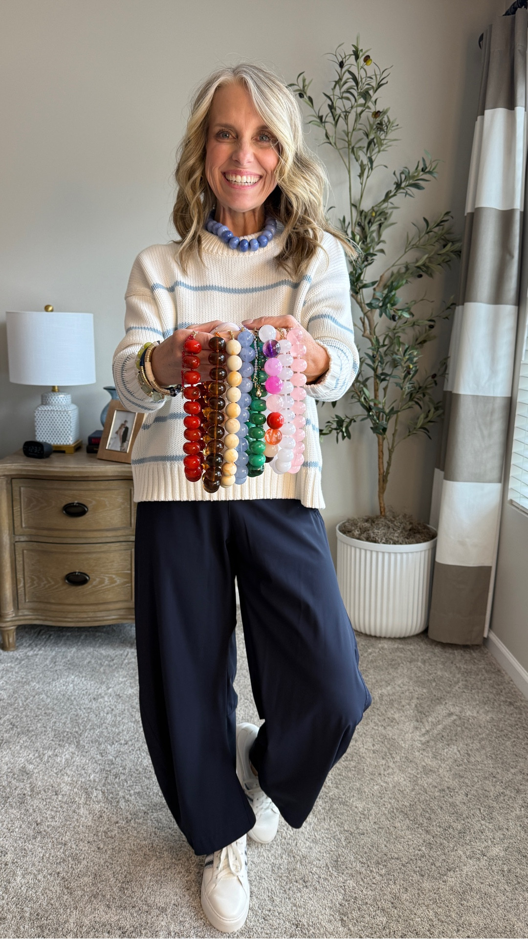  Wearing XS sweater and small pats. Bauble Nar sale this weekend. 25% off site wide and 20% off personalized items  
Use code F4_LISA20 On sneakers 

#LTKSaleAlert #LTKOver40