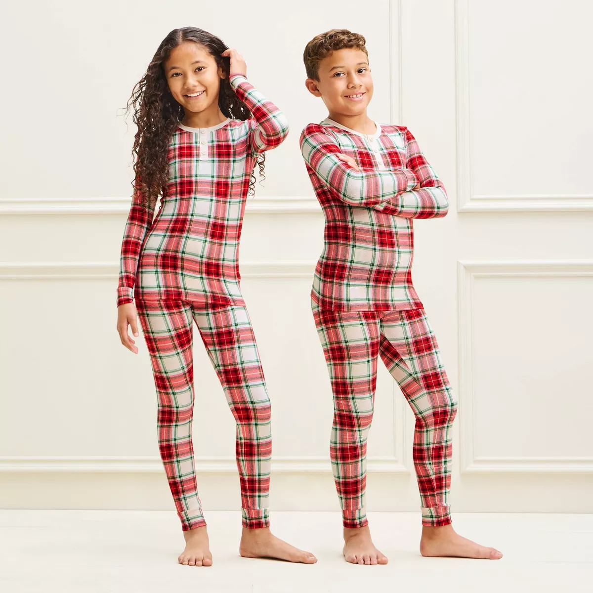 Kids' Holiday Plaid Cozy Knit Matching Family Pajama Set - Wondershop\u2122 Cream 14 | Target