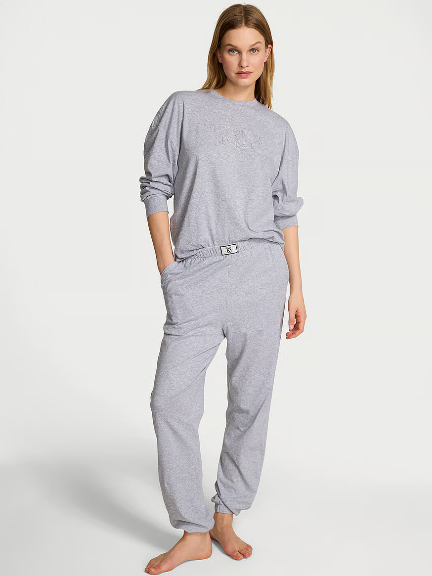 Buy 100% Cotton Shine Long Pajama Set, Black W Bling Patch - Order Pajamas Sets online - Victoria... | Victoria's Secret (US / CA )