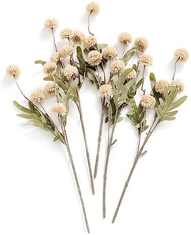 Ling's moment Pompon Mum Artificial Flower, 5pcs Faux Silk Mini Chrysanth with Stems, Bulk Fake W... | Amazon (US)