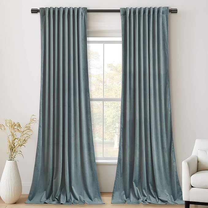 StangH Stone Blue Velvet Drapes 96 inches Long, Back Tab Heavy Thick Sliding Door Curtains for Li... | Amazon (US)