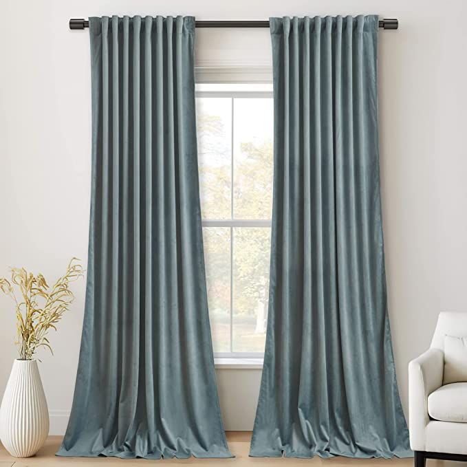 StangH Stone Blue Velvet Curtains - Back Tab Nursery Kids Room Window Treatment Thick Room Darken... | Amazon (US)