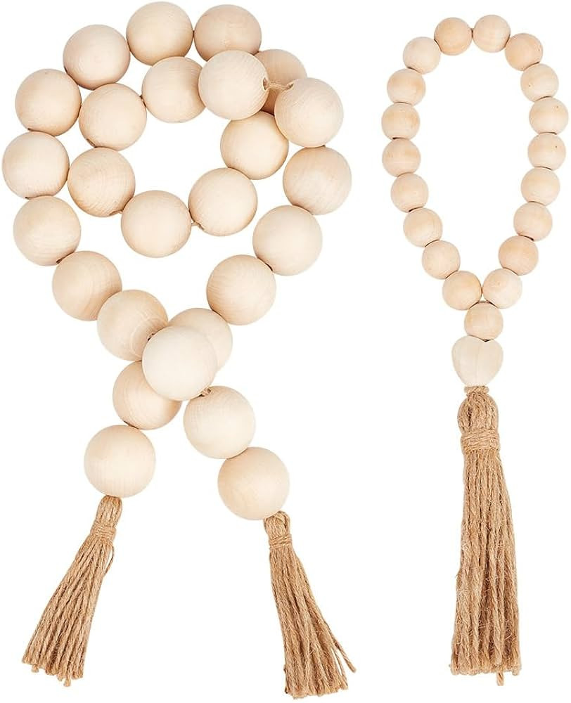 OLYCRAFT 2pcs 10.2~49 Inch Farmhouse Wood Beads 10mm Dia Large Wood Beads Garland Boho Beads Garl... | Amazon (US)