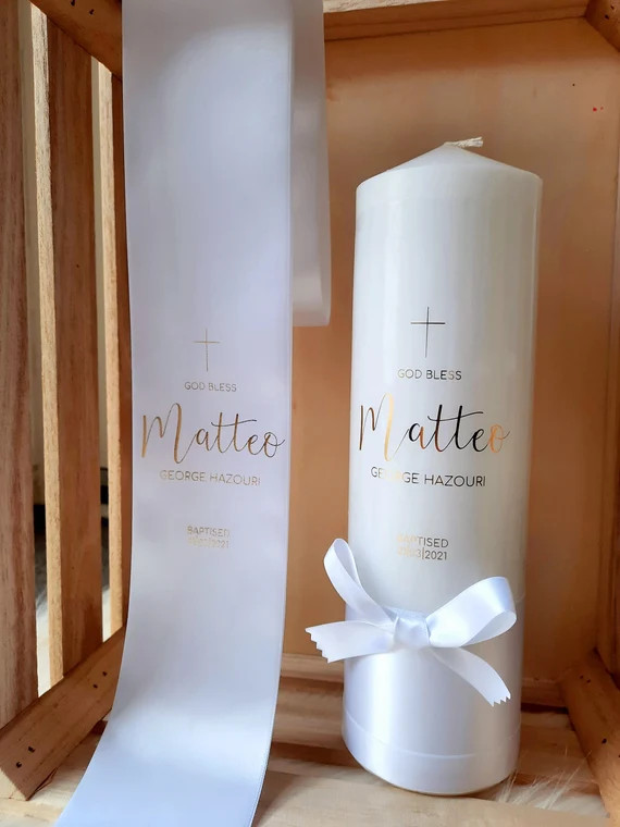 Personalised Baptism Candle & Stole pack Matt Design | Etsy | Etsy (CAD)