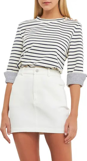 Breton Stripe Fold Cuff Top | Nordstrom