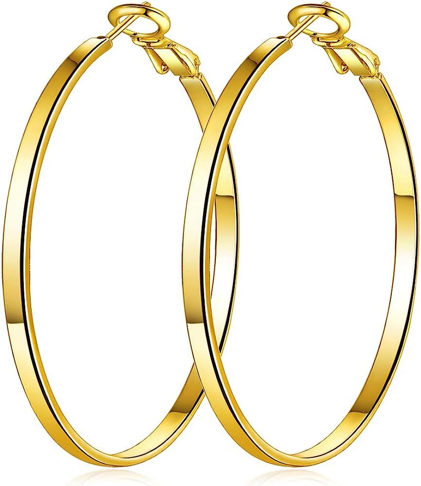 Loop Earrings, 18k Rose Gold Plated Fashion Jewelry Hoop Earrings for Women Girls Sensitive Ears (50 | Amazon (US)