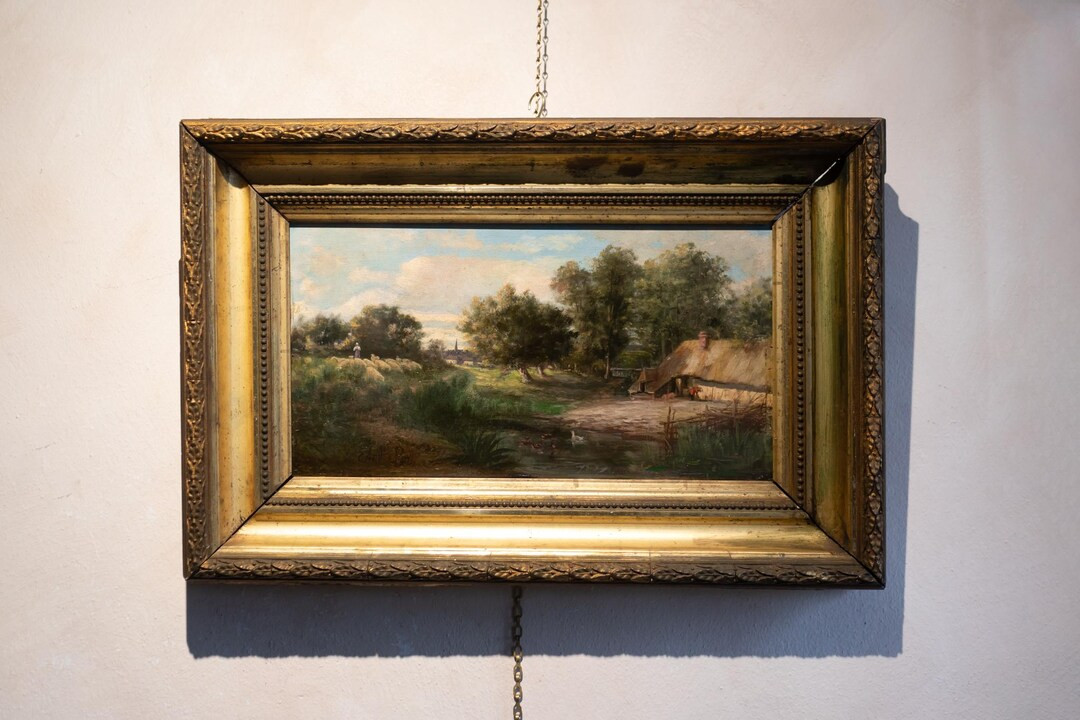 Antique French Oil Painting: Summer Pastoral Landscape With Gold Frame Dated 1887 - Etsy | Etsy (US)