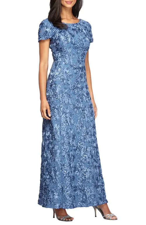 Alex Evenings Embellished Lace A-Line Evening Gown in Brush Periwinkle at Nordstrom, Size 12 | Nordstrom