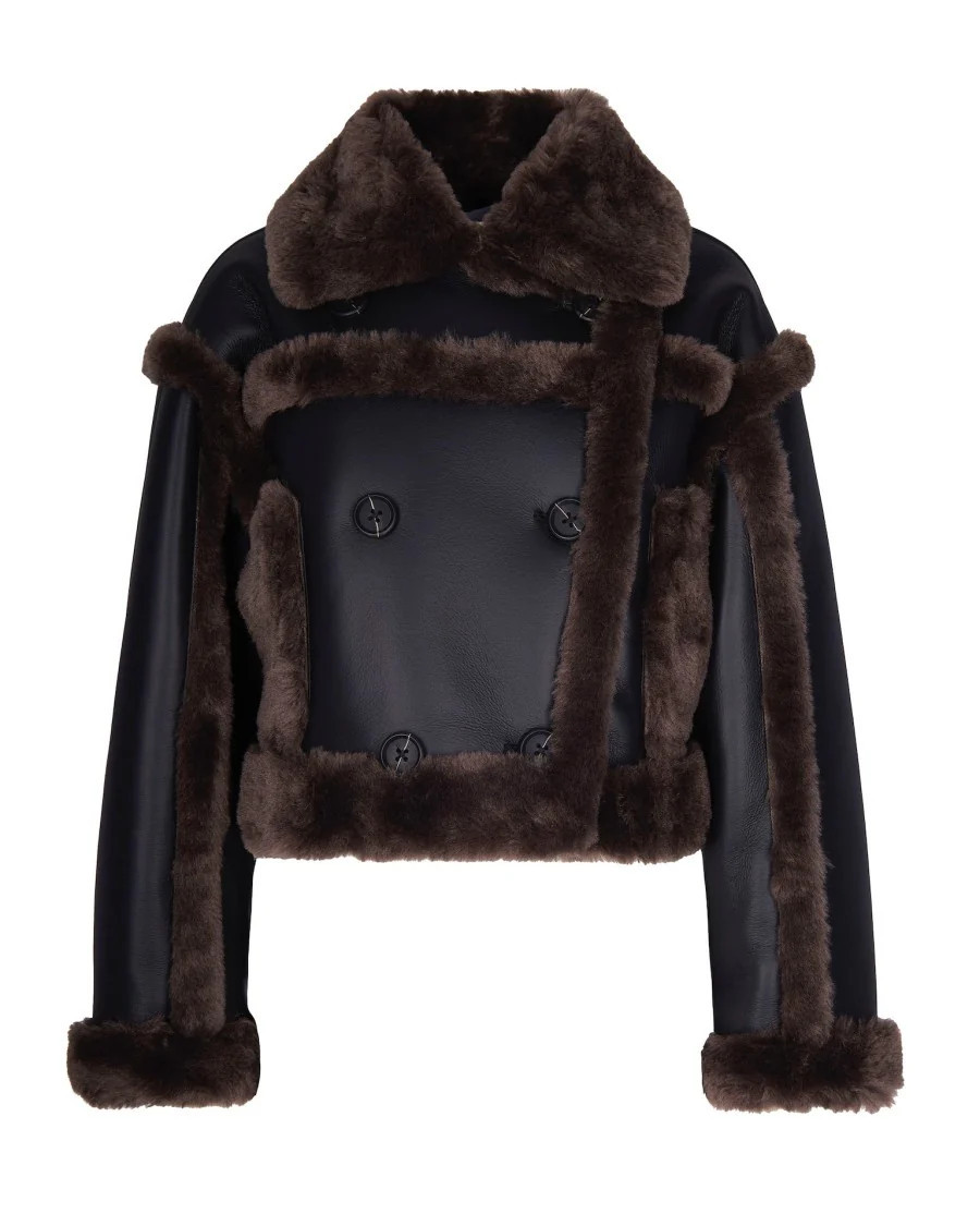 Cropped Oversized Shearling Jacket With Double-Breasted Closure | Shop Simon