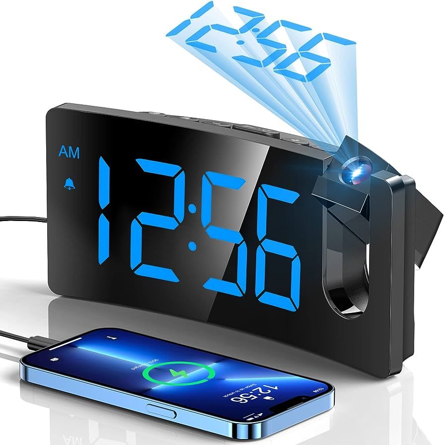 Projection Alarm Clock, Digital Clock with 180° Rotatable Projector, 3-Level Brightness Dimmer, ... | Amazon (US)