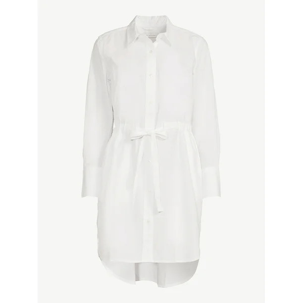 Free Assembly Women's Cinched Waist Mini Shirt Dress with Long Sleeves | Walmart (US)