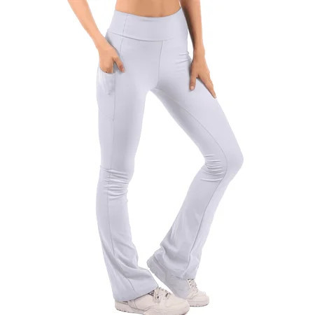 Flare Yoga Leggings with Pockets High Waist Stretchy Super Soft Workout Yoga Pants White X-Small | Walmart (US)