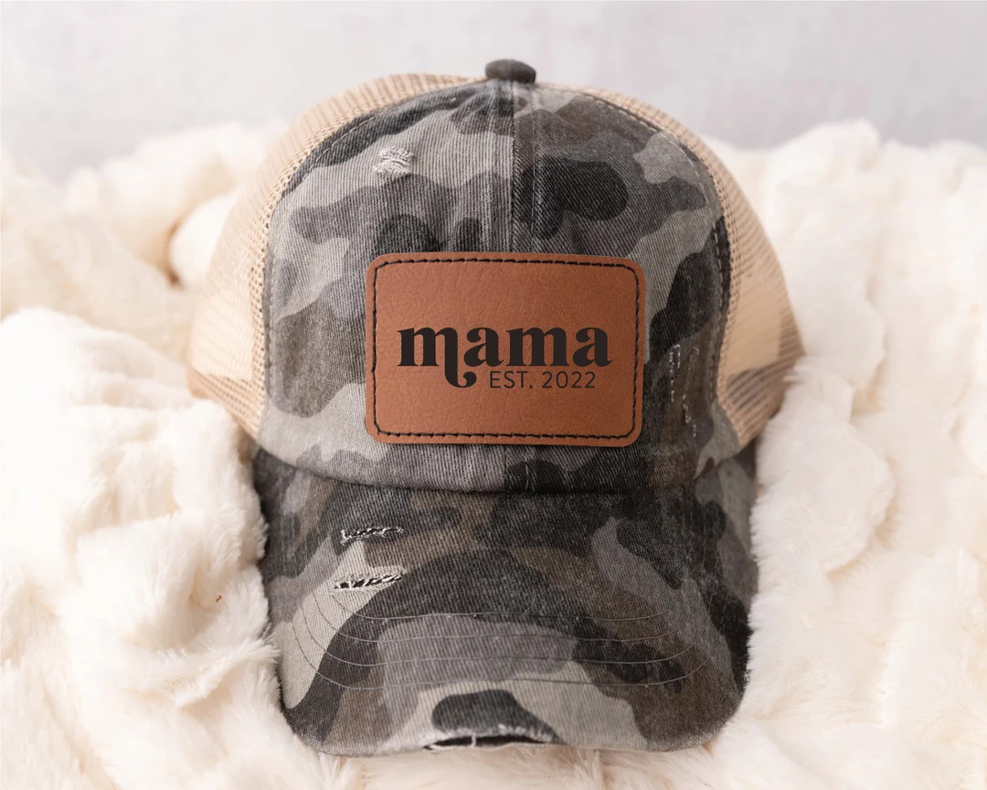 Mama Est Date Patch Hat, Leopard Print Hat, Pigment Dyed Hat, Gift for Bridal Party, Friend, Sist... | Etsy (US)