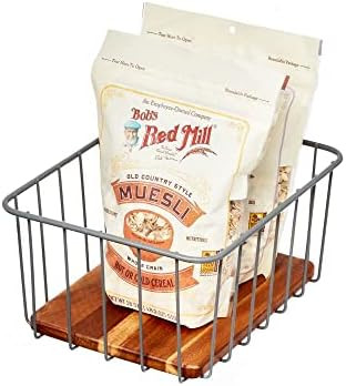 iDesign Ria Safford Collection Pantry Wire Basket with Acacia Wood, 10" x 8" x 5" | Amazon (US)
