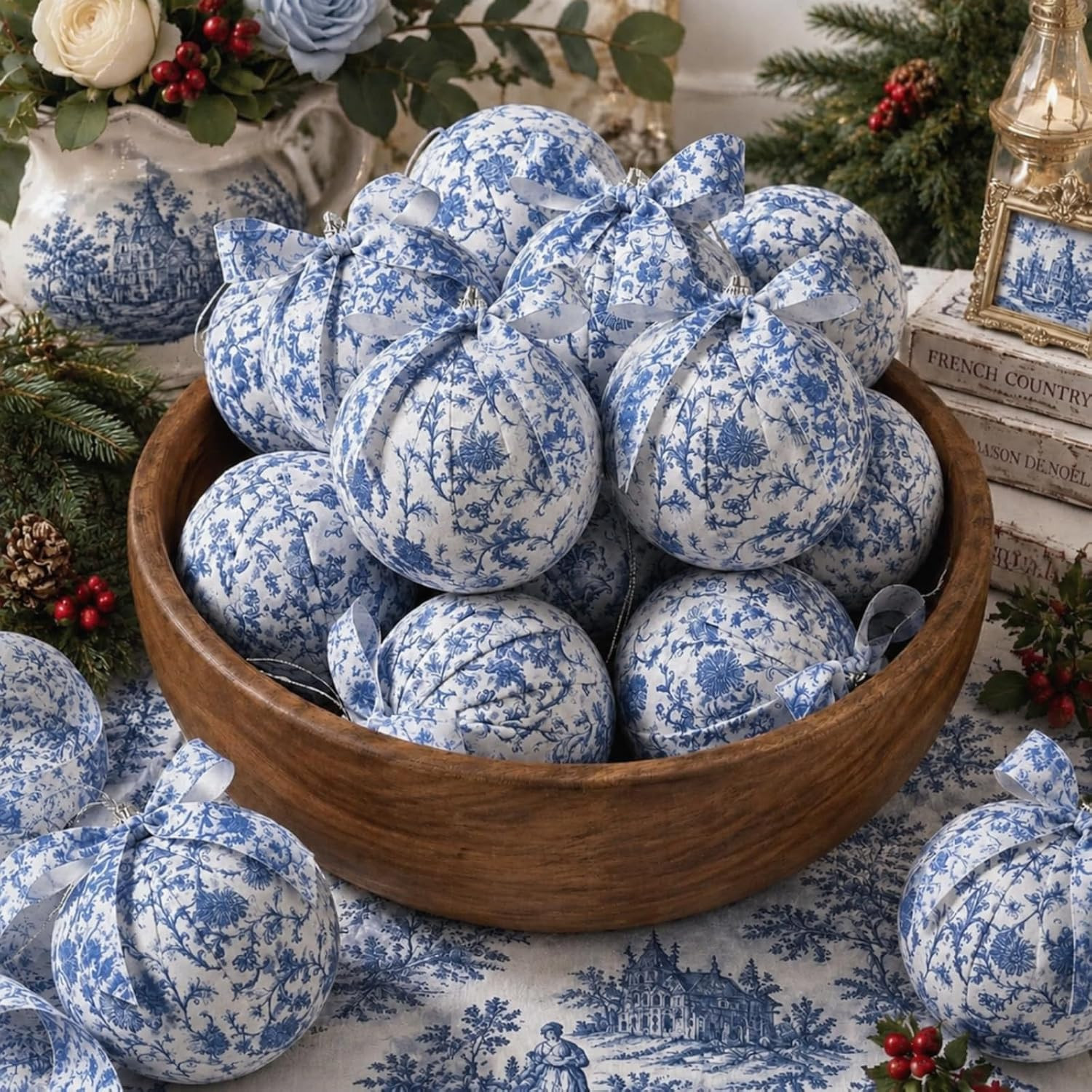 12 Pcs Blue Grandmillenial Chinoiserie Christmas Ball Ornaments | Amazon (US)