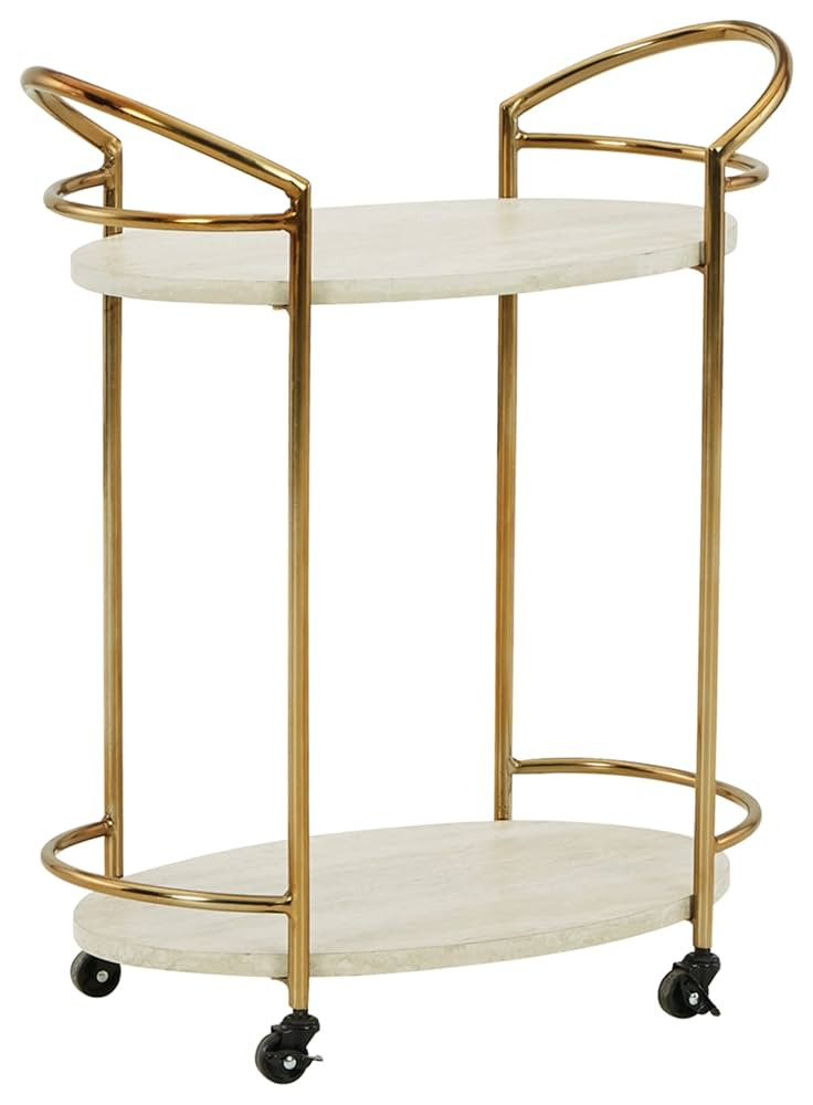 Signature Design by Ashley Tarica Modern Bar Cart with 2 Shelves, Cream & Gold Finish | Amazon (US)