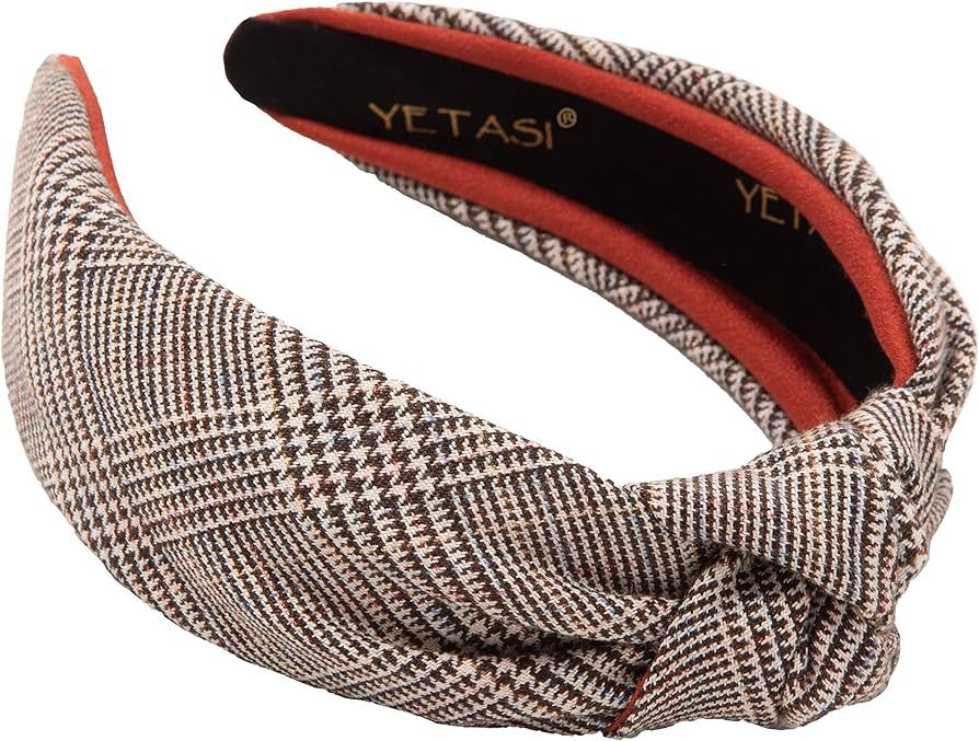 YETASI Brown Headbands for Women are Made with Comfy Non Slip Material. Plaid Knotted Headband fo... | Amazon (US)