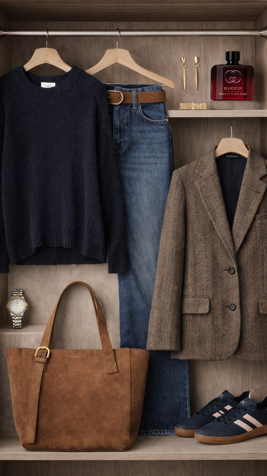 Effortless Weekend Style 🍂
Navy + brown + denim = the perfect casual-chic combo!

The outfit:
Brown blazer + navy sweater + jeans + sneakers + suede tote

Why it works:
Classic color pairing that never fails. The herringbone blazer elevates basic jeans. Oversized navy sweater adds cozy vibes. Sneakers keep it comfortable and real. Suede tote is practical yet stylish!

Pro tip: A great blazer makes everything look intentional - even your comfiest sweater and sneakers!
Perfect for coffee runs, shopping, errands, brunch, or casual Fridays!

#LTK #LTKstyletip #LTKfindsunder200 #LTKshoecrush #LTKitbag #CasualChic #BlazerStyle #WeekendStyle #NavyAndBrown #OOTD #SneakerStyle

#LTKdayinmylife #LTKPlusSize #LTKSaleAlert